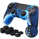BORCHIE silicone custodie cover pelle antiscivolo per PS4, colore blu + grips pollici x8